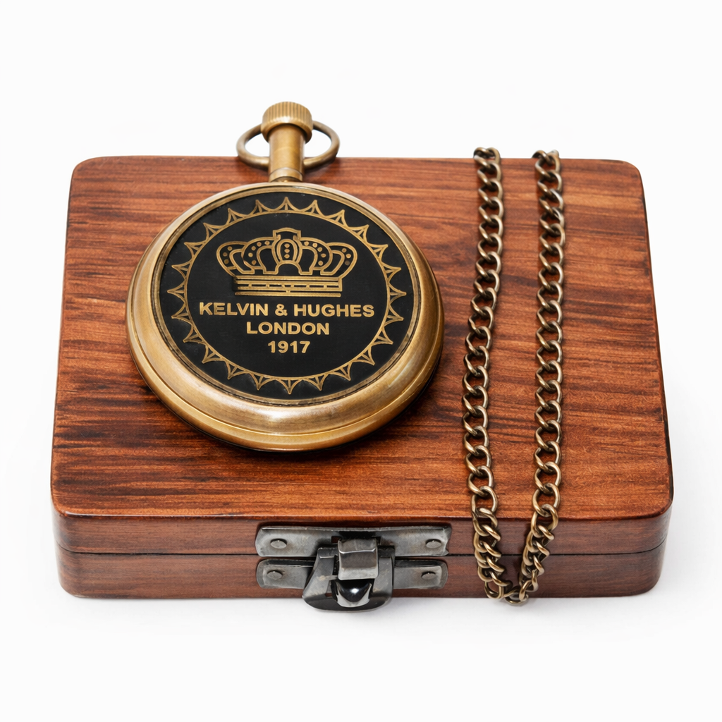 Brass Pocket Watch with Wooden Box Victoria London 1915 Antique Vintage Style Maritime - Image 6